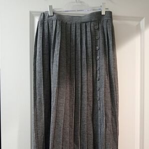 Grey Wool Midi Pleated Skirt